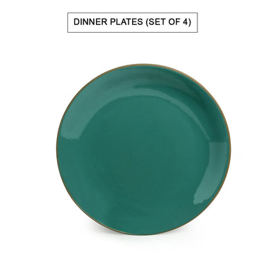 'Earthen Turquoise' Hand Glazed Dinner Plates With Katoris In Ceramic (8 Pieces, Serving for 4, Microwave Safe)