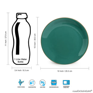 'Earthen Turquoise' Hand Glazed Dinner Plates With Katoris In Ceramic (8 Pieces, Serving for 4, Microwave Safe)