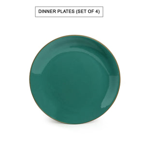 'Earthen Turquoise' Hand Glazed Dinner Plates With Serving Bowls & Katoris In Ceramic (10 Pieces, Serving for 4, Microwave Safe)