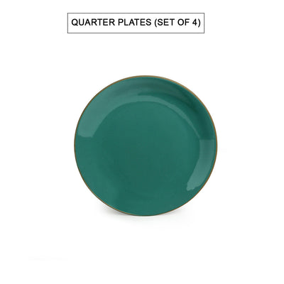 'Earthen Turquoise' Hand Glazed Dinner Plates With Serving Bowls & Katoris In Ceramic (10 Pieces, Serving for 4, Microwave Safe)