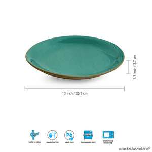 'Earthen Turquoise' Hand Glazed Dinner Plates With Serving Bowls & Katoris In Ceramic (10 Pieces, Serving for 4, Microwave Safe)