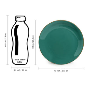 'Earthen Turquoise' Hand Glazed Dinner Plates With Serving Bowls & Katoris In Ceramic (10 Pieces, Serving for 4, Microwave Safe)