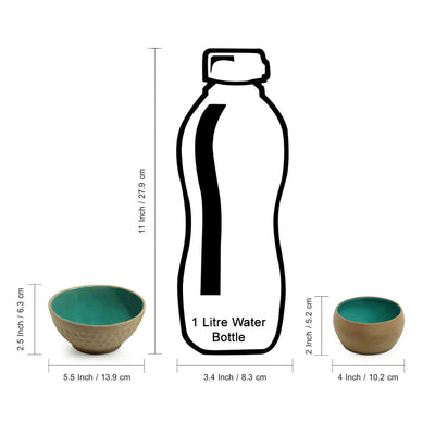 'Earthen Turquoise' Hand Glazed Dinner Plates With Serving Bowls & Katoris In Ceramic (10 Pieces, Serving for 4, Microwave Safe)