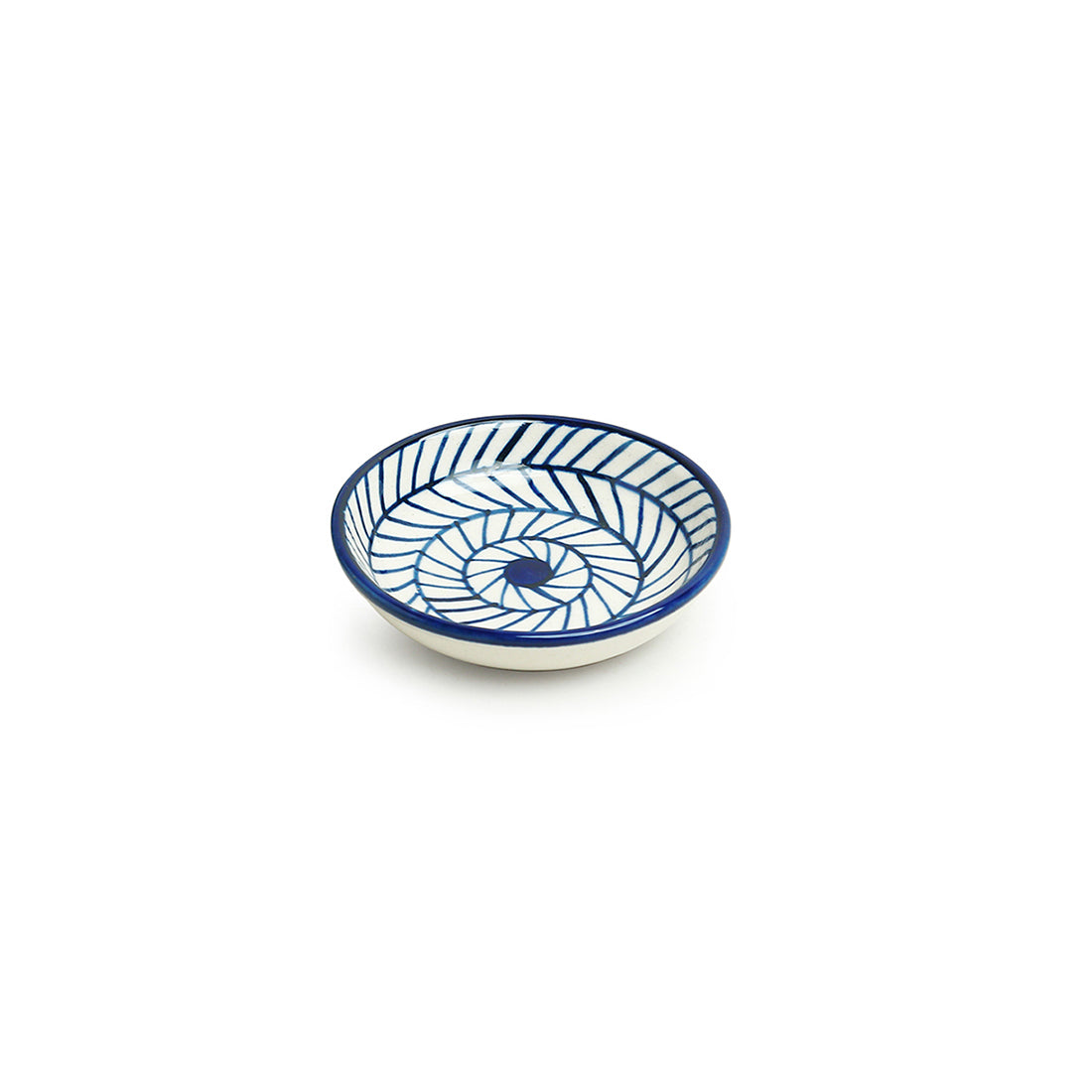 Blue - 'Indigo Chevron' Handpainted Ceramic Chutney Bowls (Set of 4, 25 ML, Microwave Safe)