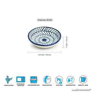 Blue - 'Indigo Chevron' Handpainted Ceramic Chutney Bowls (Set of 4, 25 ML, Microwave Safe)