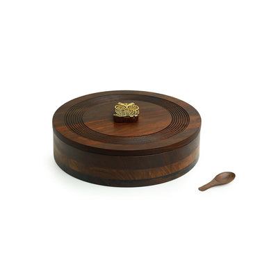 'Mystic Owl Block' Hand Carved Spice Box With Spoon In Sheesham Wood (7 Compartments, 80 ML)