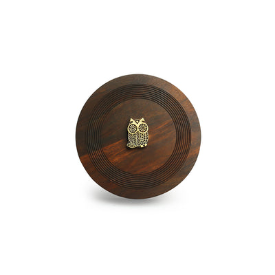 'Mystic Owl Block' Hand Carved Spice Box With Spoon In Sheesham Wood (7 Compartments, 80 ML)