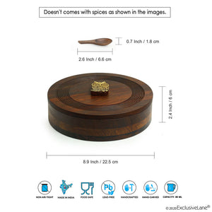 'Mystic Owl Block' Hand Carved Spice Box With Spoon In Sheesham Wood (7 Compartments, 80 ML)