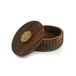 'Floral Block' Hand Carved Salad & Chapati Box In Sheesham Wood