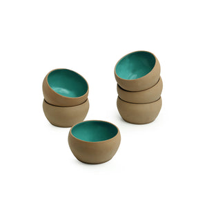 'Earthen Turquoise' Hand Glazed Dining Bowl Katoris In Ceramic (Set of 6, 180 ML, Microwave Safe)
