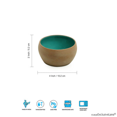 'Earthen Turquoise' Hand Glazed Dining Bowl Katoris In Ceramic (Set of 6, 180 ML, Microwave Safe)
