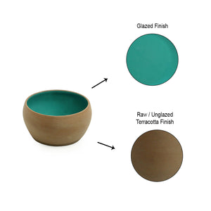 'Earthen Turquoise' Hand Glazed Dining Bowl Katoris In Ceramic (Set of 6, 180 ML, Microwave Safe)