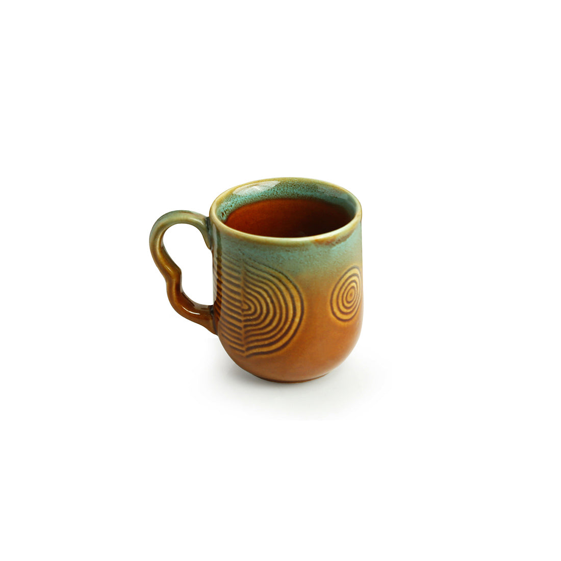 'Peacock Boulevard' Hand-Engraved Ceramic Coffee & Tea Cups (Set of 6, 180 ML, Microwave Safe)