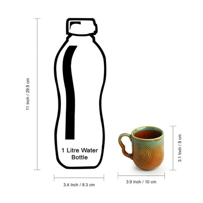 'Peacock Boulevard' Hand-Engraved Ceramic Coffee & Tea Cups (Set of 6, 180 ML, Microwave Safe)