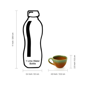 'Peacock Boulevard' Hand-Engraved Ceramic Tea Cups & Saucers (Set of 4, 180 ML, Microwave Safe)