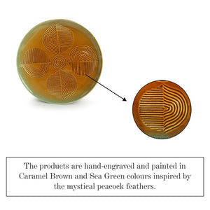 'Peacock Boulevard' Hand-Engraved Ceramic Dinner Plates With Katoris (8 Pieces, Serving for 4, Microwave Safe)