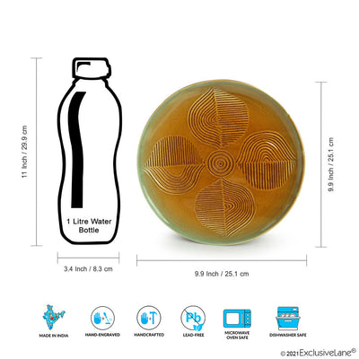 'Peacock Boulevard' Hand-Engraved Ceramic Dinner Plates With Katoris (8 Pieces, Serving for 4, Microwave Safe)