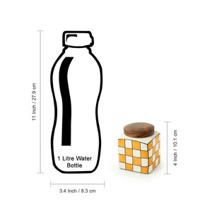 'Shatranj Checkered' Handpainted Multi-Purpose Storage Jars & Containers in Ceramic (Airtight, Set of 2, 200 ML, 4 Inch)