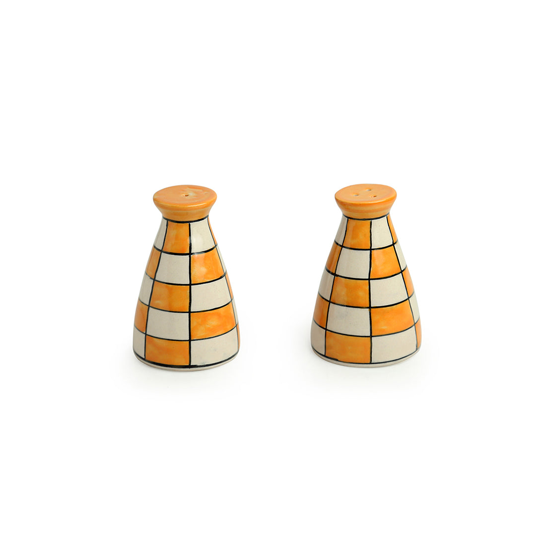 'Shatranj Checkered' Handpainted Salt & Pepper Shakers In Ceramic (Set of 2, 70 ML)