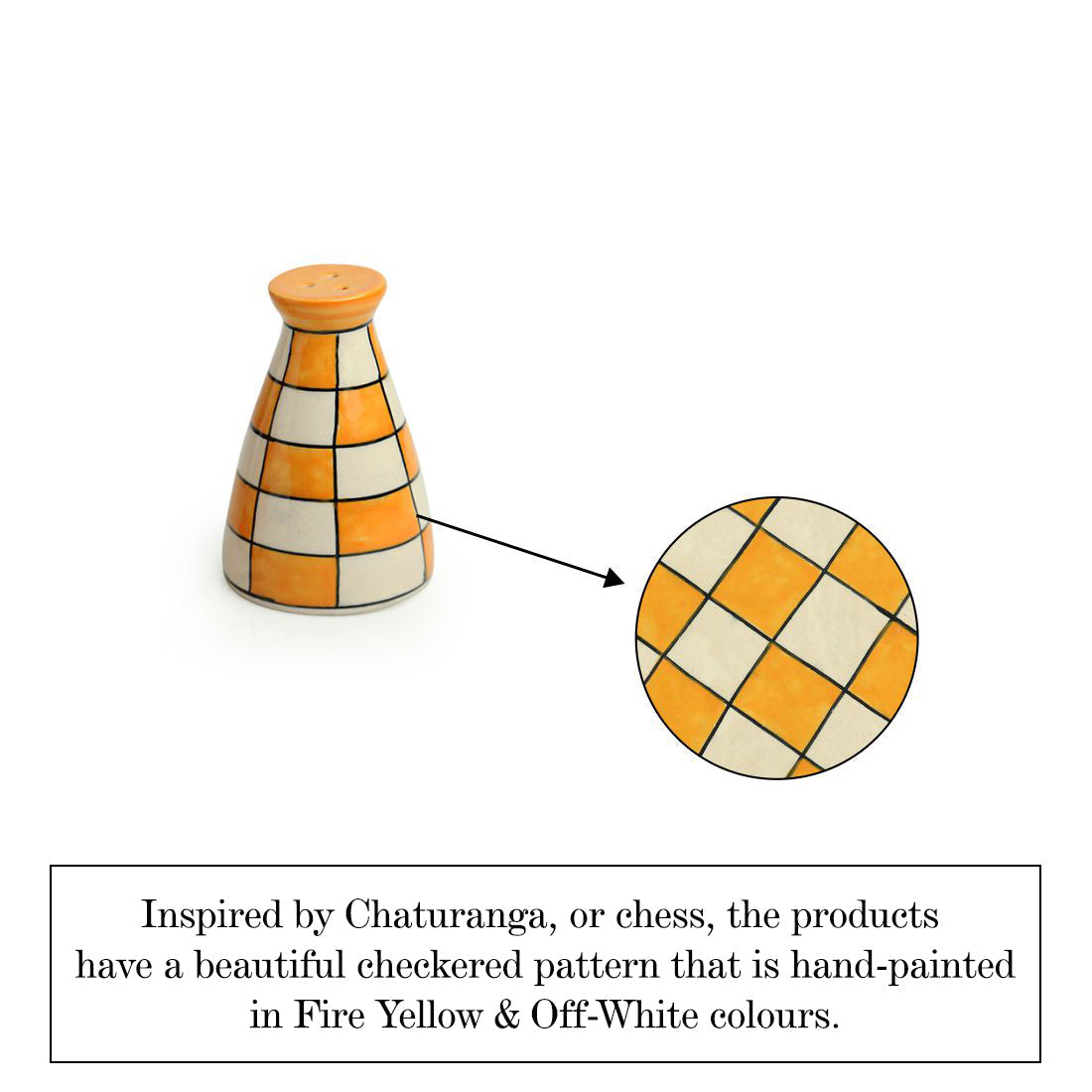 'Shatranj Checkered' Handpainted Salt & Pepper Shakers In Ceramic (Set of 2, 70 ML)