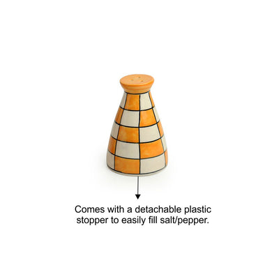 'Shatranj Checkered' Handpainted Salt & Pepper Shakers In Ceramic (Set of 2, 70 ML)