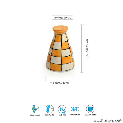 'Shatranj Checkered' Handpainted Salt & Pepper Shakers In Ceramic (Set of 2, 70 ML)