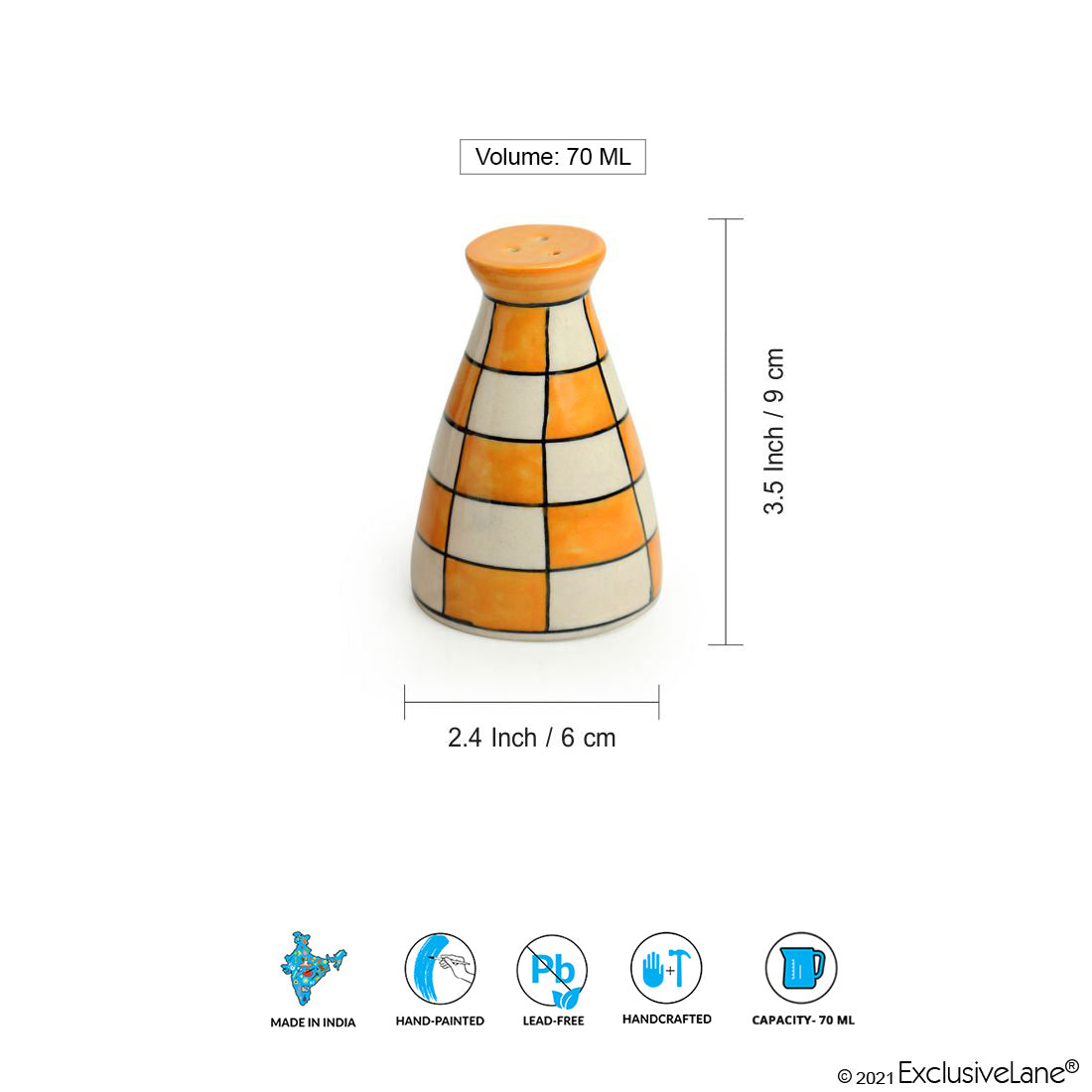 'Shatranj Checkered' Handpainted Salt & Pepper Shakers In Ceramic (Set of 2, 70 ML)