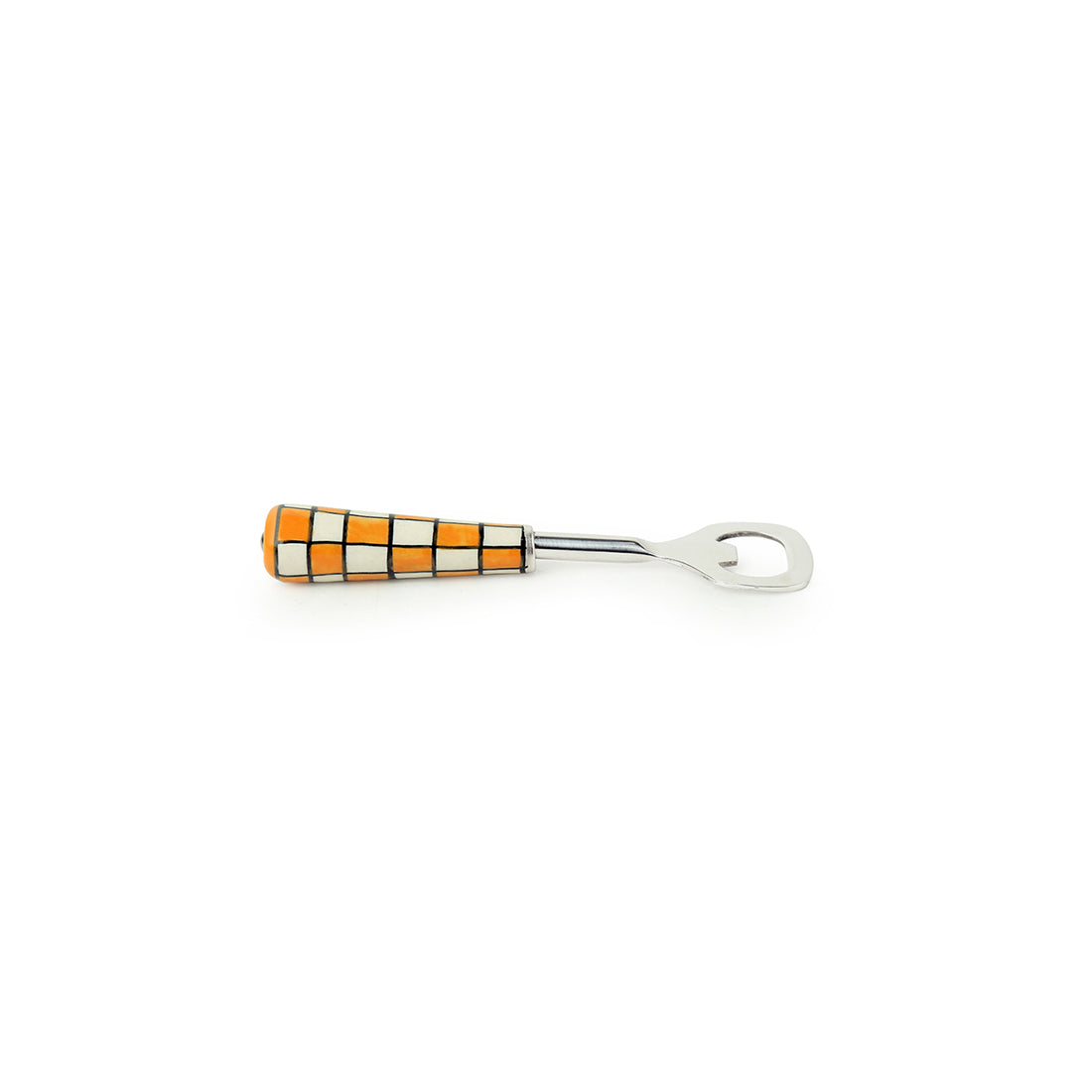 'Shatranj Checkered' Handpainted Bottle Opener In Stainless Steel & Ceramic