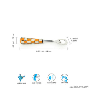 'Shatranj Checkered' Handpainted Bottle Opener In Stainless Steel & Ceramic