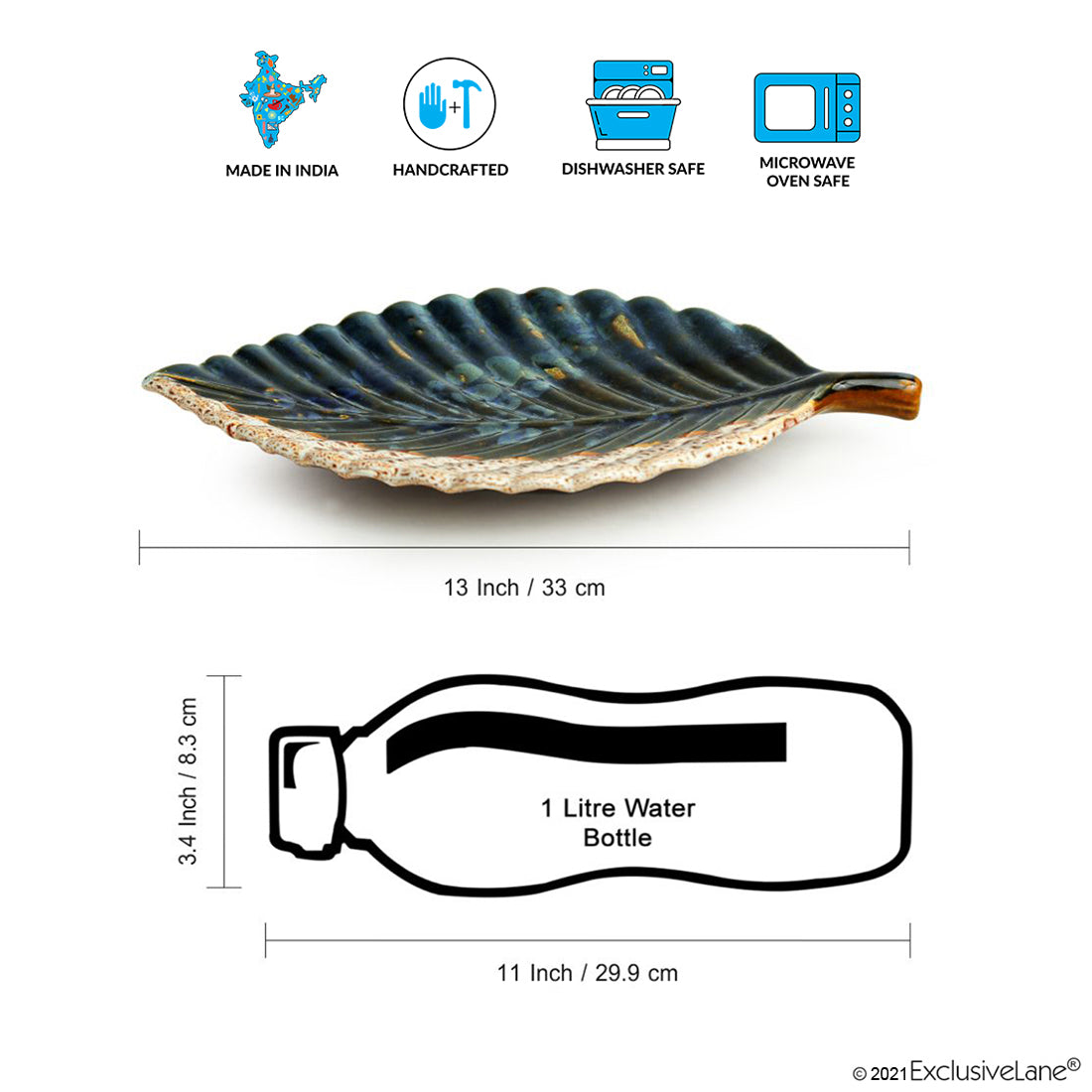 'The Banana Leaf' Serving Platter In Ceramic (13 Inch, Microwave Safe)