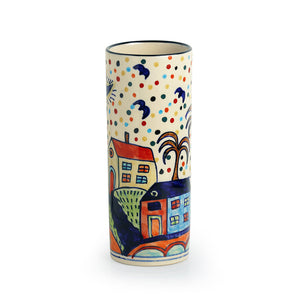 'The Hut Straight' Handpainted Ceramic Vase (8 Inch)