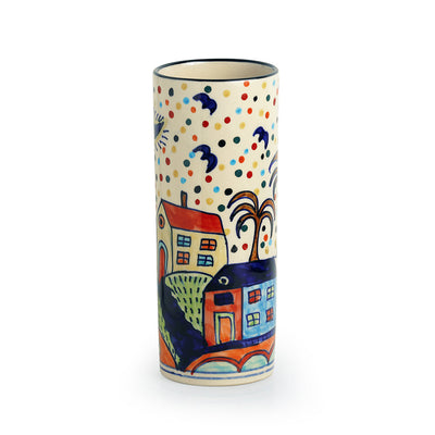 'The Hut Straight' Handpainted Ceramic Vase (8 Inch)