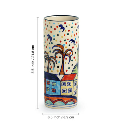 'The Hut Straight' Handpainted Ceramic Vase (8 Inch)