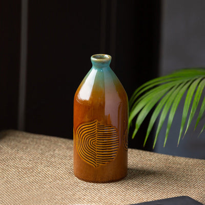'Peacock Boulevard' Hand-Engraved Ceramic Vase (8 Inch)