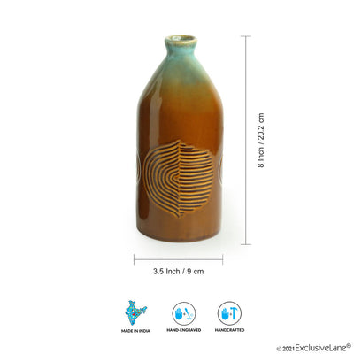 'Peacock Boulevard' Hand-Engraved Ceramic Vase (8 Inch)