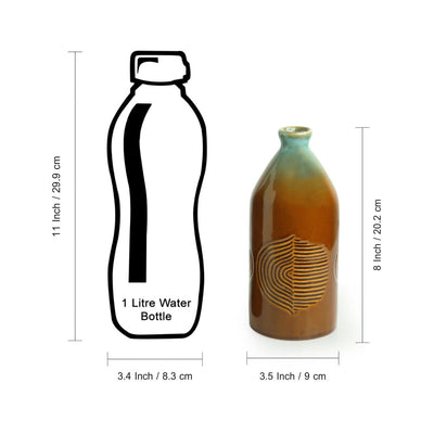 'Peacock Boulevard' Hand-Engraved Ceramic Vase (8 Inch)