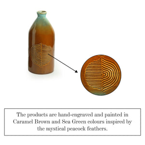 'Peacock Boulevard' Hand-Engraved Ceramic Vases (Set of 2, 8 Inch)