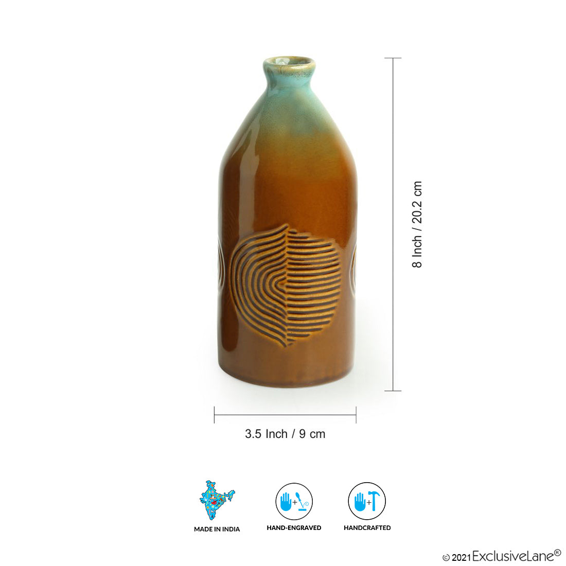 'Peacock Boulevard' Hand-Engraved Ceramic Vases (Set of 2, 8 Inch)