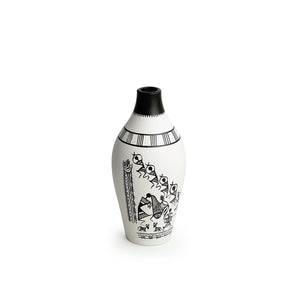 'The Warli Tales' Handpainted Terracotta Vases (Set of 3, White)