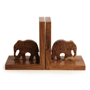 'Elephant' - Hand Carved & Engraved Sheesham Wood Bookend
