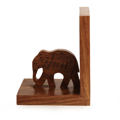 'Elephant' - Hand Carved & Engraved Sheesham Wood Bookend