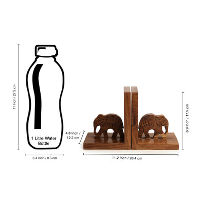 'Elephant' - Hand Carved & Engraved Sheesham Wood Bookend