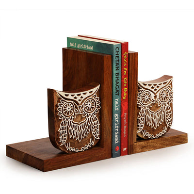 'Owl' - Hand Engraved Sheesham Wood Bookend