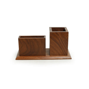 'Rhombus Rumbles' Hand-Carved Table Stationery Organiser In Sheesham Wood
