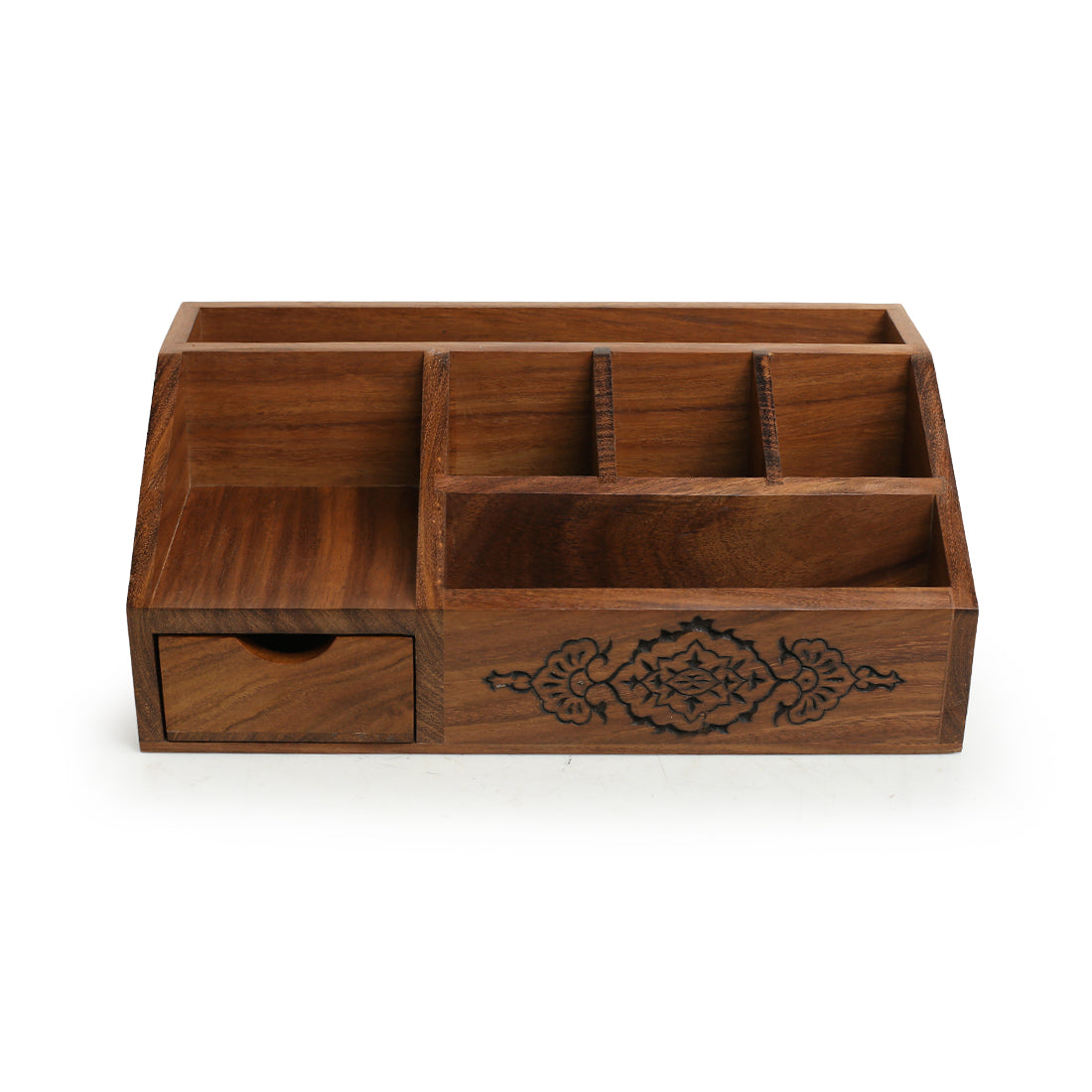 'Arabian Art' Hand-Carved Table Stationery Organiser In Sheesham Wood