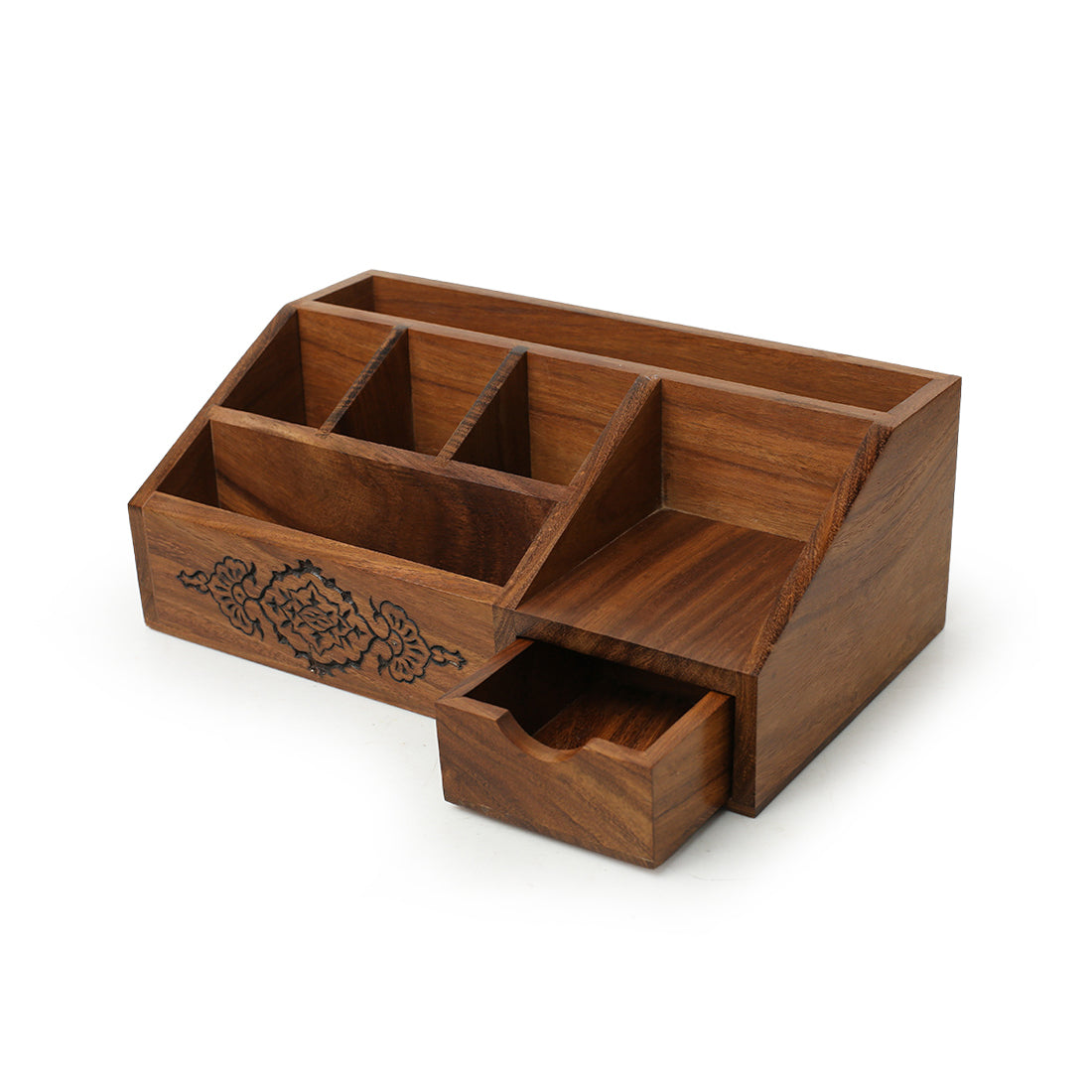 'Arabian Art' Hand-Carved Table Stationery Organiser In Sheesham Wood