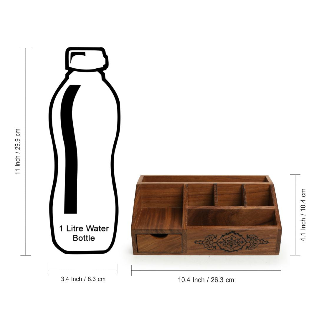 'Arabian Art' Hand-Carved Table Stationery Organiser In Sheesham Wood