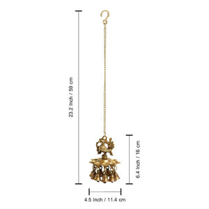 'Peacock Bliss' Hand-Etched Decorative Hanging Diya with Bell In Brass (9 Diyas & Bells)