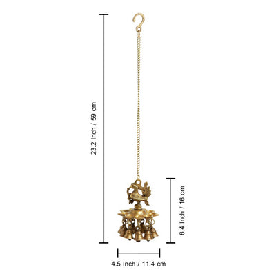 'Peacock Bliss' Hand-Etched Decorative Hanging Diya with Bell In Brass (9 Diyas & Bells)