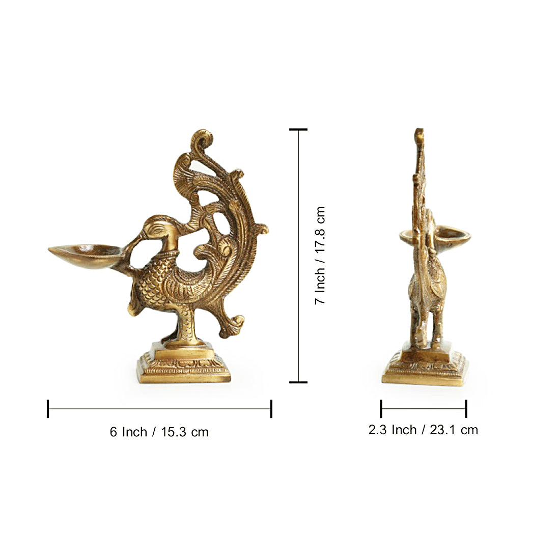 'Princely Peacock'  Hand-Etched Carved Diya In Brass